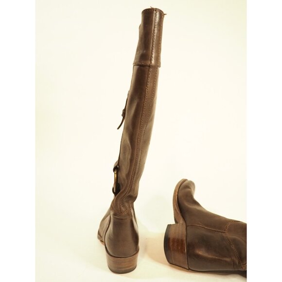 Frye Dark Brown Leather Buckle Pull-On Cowboy Boots, Size 6 (US) - Picture 3 of 9
